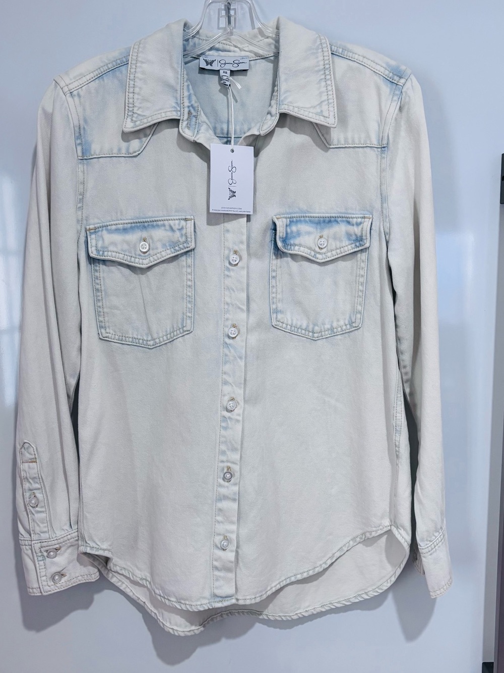 NWT Jessica Simpson Light Blue Washed Relaxed Denim Shirt with Long Sleeves XS